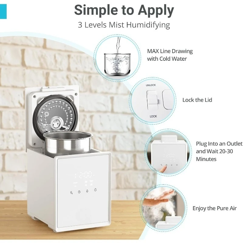 مرطب رذاذ دافئ من الفولاذ المقاوم للصدأ سعة 3 لتر مع وظيفة بخار سهلة التنظيف والدافئ، أجهزة ترطيب رذاذ الهواء الصحية لغرفة النوم والمعيشة