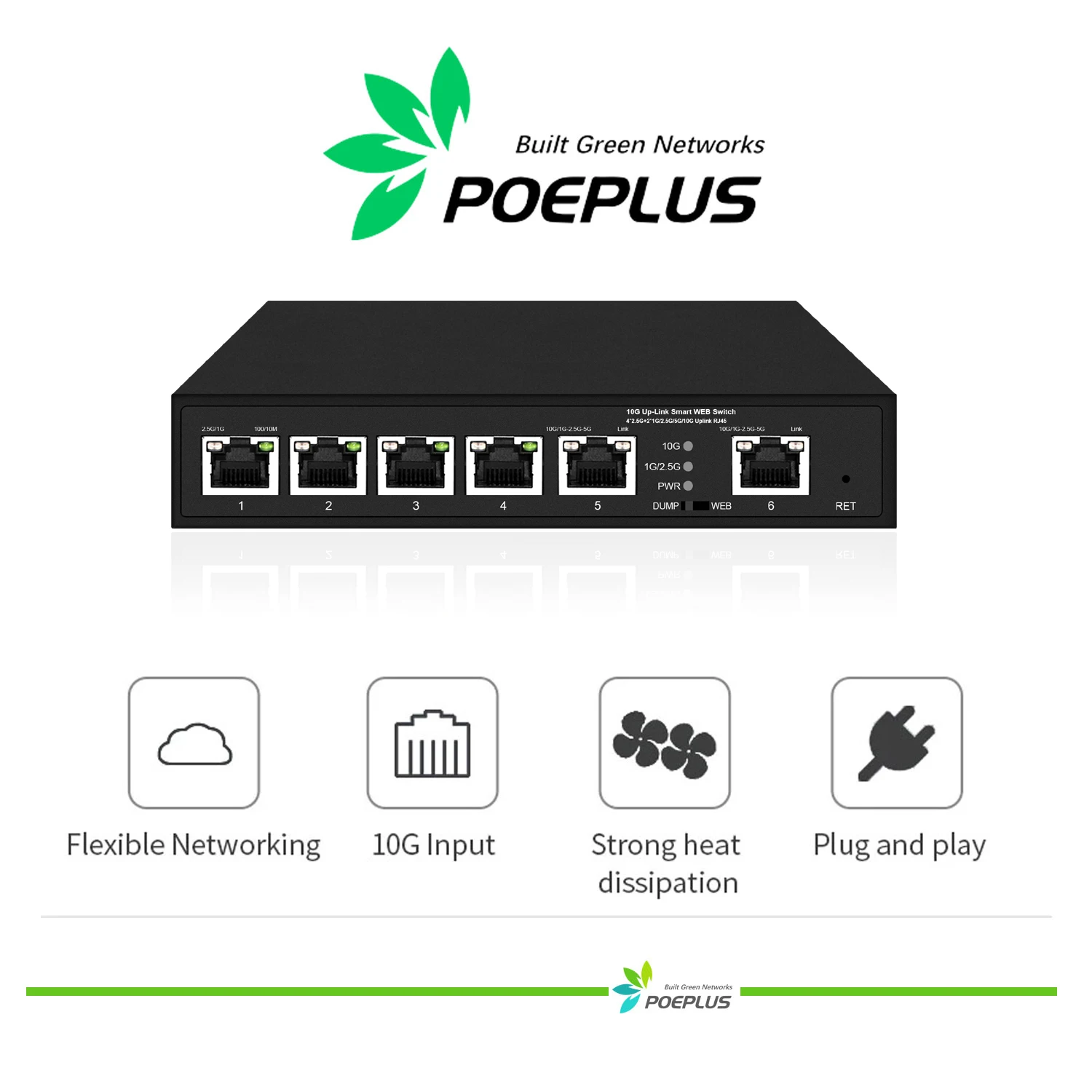 4  Ports  2.5Gbe POE Or Non  Web Managed Switch with 2 ports 10Gbe RJ45 Uplink,4+2 ports 2.5G lite smart POE switch