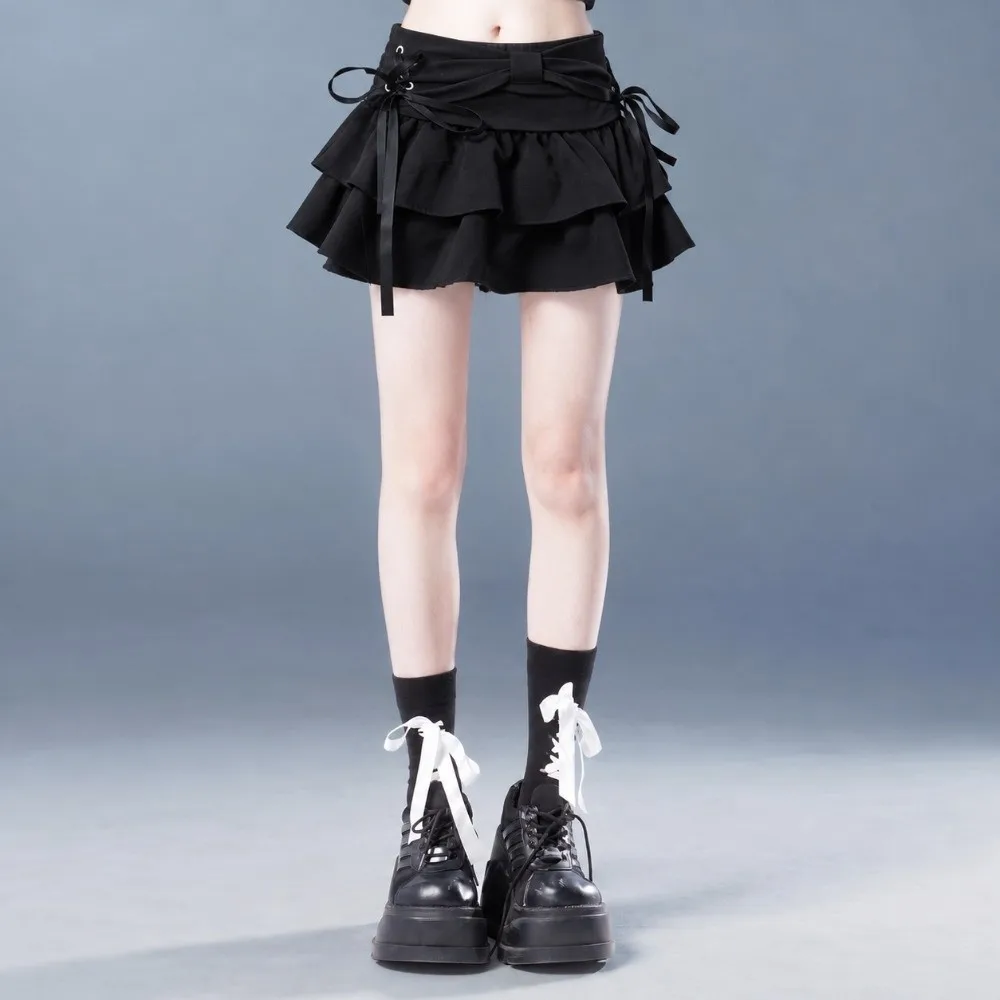 Bowknot Girl Pleated Skirt Pleated Design Black White Uniform Skirt Lace Edge Pleated Skirt Clothes For Women Girls