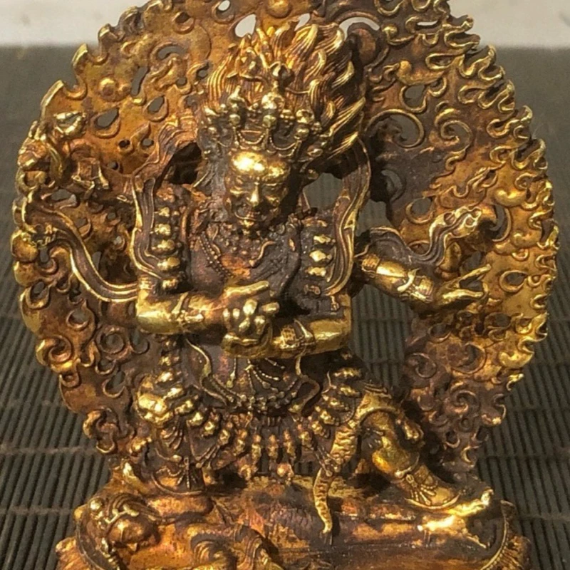 Vintage Four-Armed Mahakala Buddha Statue Wrathful Guardian Deity Sculpture Tibetan Tantric Buddhist Altar Decor Ornament