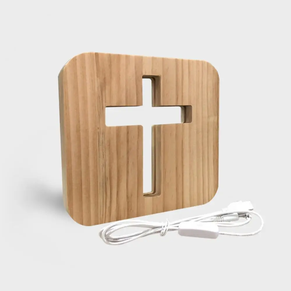 Led Light Christian Wooden Cross Ornaments USB LED Night Light Table Decoration Christian Standing Church Cross Miniatures