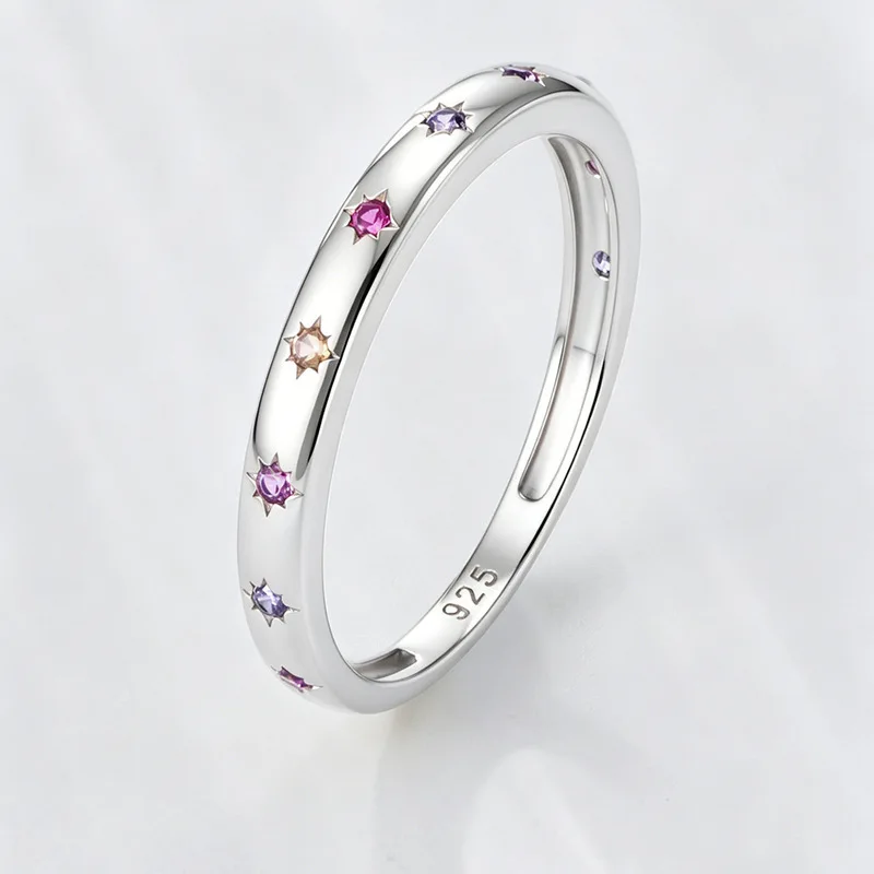 S925Pure silver colored zircon ring for womeninsFashionable Geometric Hexagram Engagement Ring Wholesale