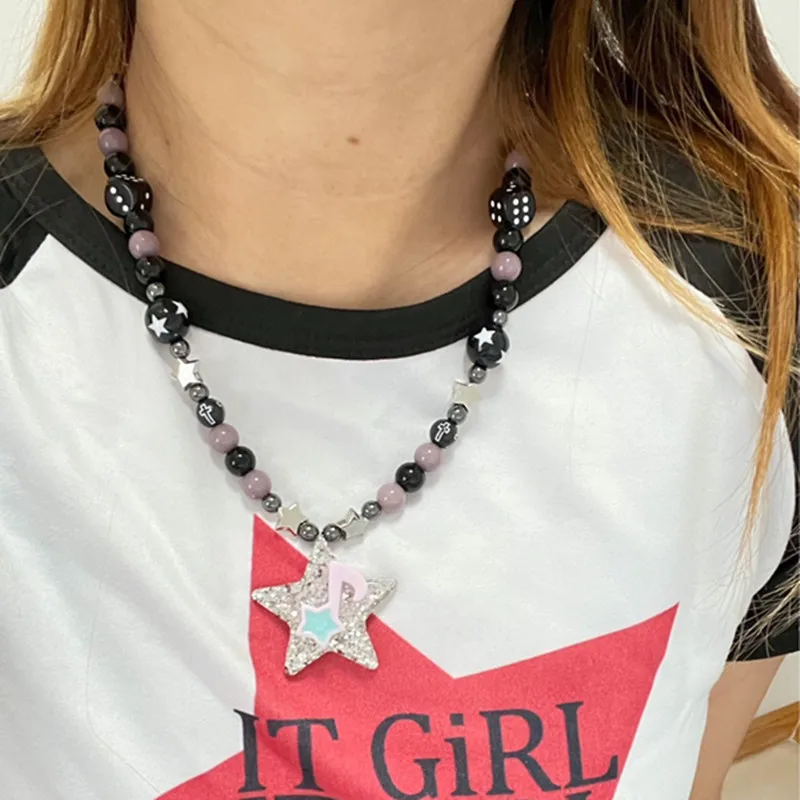 Y2K Personality Creative Star Note Beaded Necklace Hip Hop Niche Punk Necklace Ladies Girls Subculture New Aesthetic Jewelry