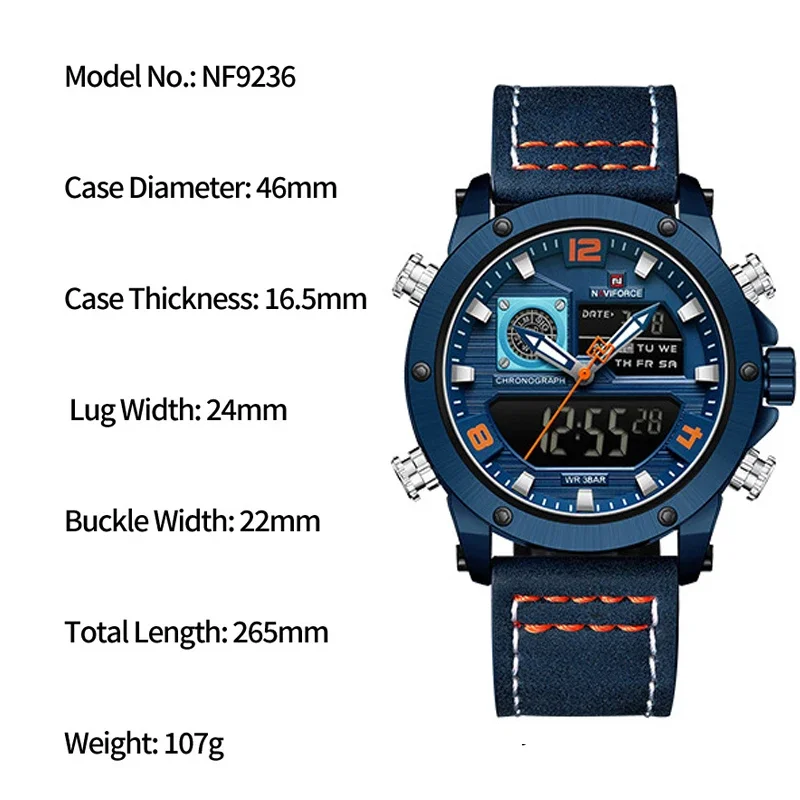 NAVIFORCE NF9236 Multi-Function Watch for Men High Quality Quartz Waterproof Day and Date Display Wristwatch