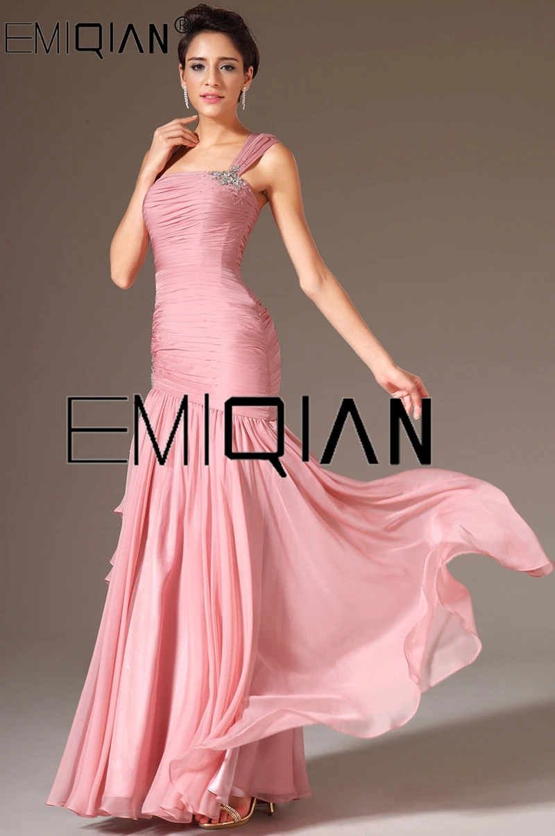 One Shoulder Mermaid Pleated Chiffon Evening Dresses Formal Evening Gowns