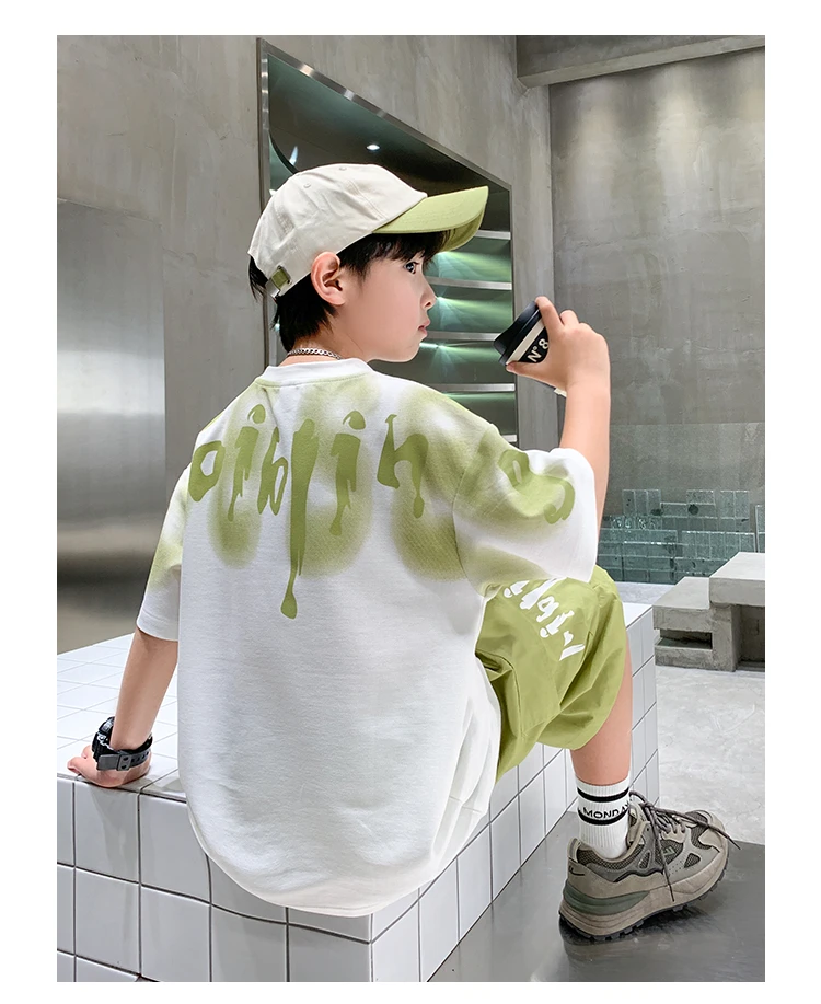 Heißer Verkauf Jungen Sommer Mode Baumwolle 2-teilige Kurzarm-T-Shirts + Shorts Anzüge 5-14 Jahre Kinder Freizeitkleidung Kinderbekleidungssets – Detail 5