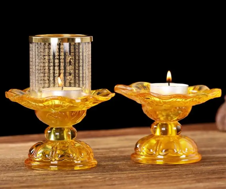 Glass high legged lotus candle holder lamp, butter lamp holder, windproof wax supply candle holder