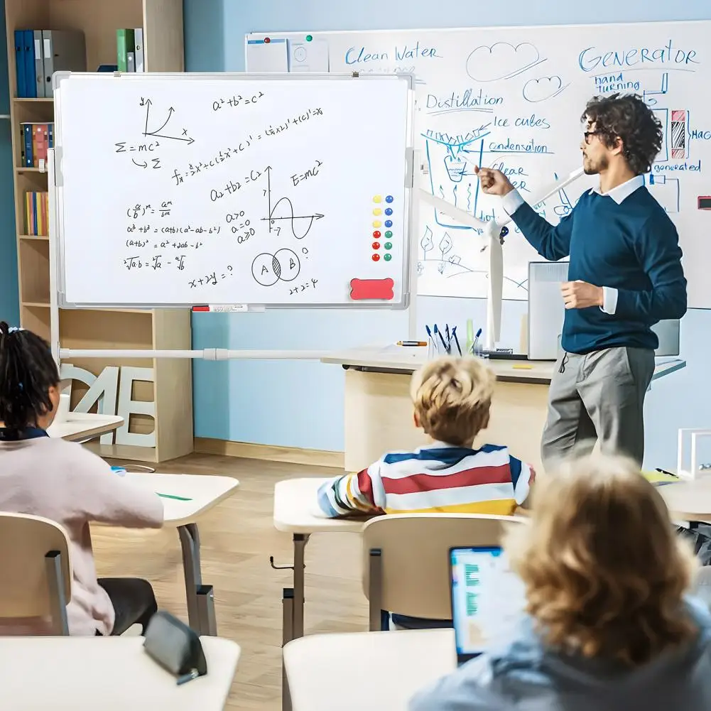 

Rolling Whiteboard, Mobile Whiteboard with Stand, Portable Magnetic Dry Erase Board on Wheels, with 5 Markers, 12 Magnetic Nails