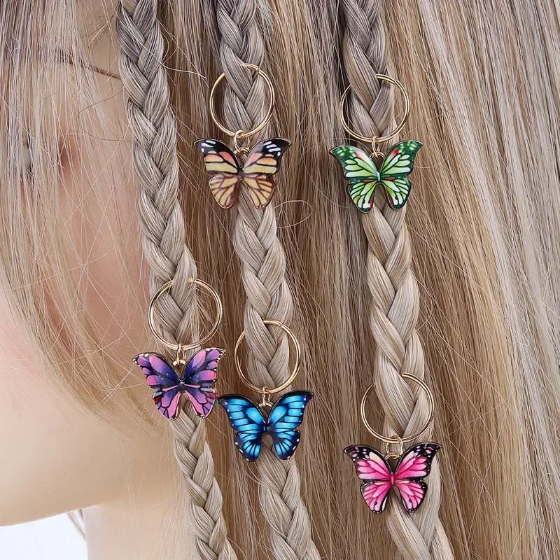 ncmama 5/16/20Pcs Kawaii Cat Butterfly Hair Ring For Women Girl Cute Pearls Love Heart Jewelry Hair Braids Hairpin Lady Headwear