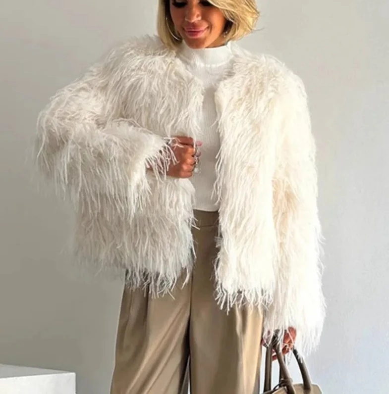 Veste courte en fausse fourrure pour femmes, pardessus court chaud en peluche, élégant, tendance, décontracté, Streetwear, usage quotidien, 2025