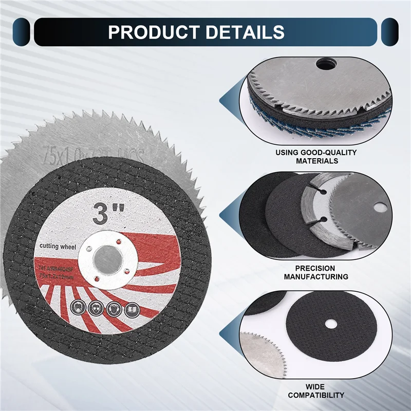 ABWP-5Pcs 10Mm 보어 앵글 그라인더 용 75Mm 커팅 디스크 금속 원형 톱 블레이드 플랫 플랩 그라인딩 휠 밀링 도구