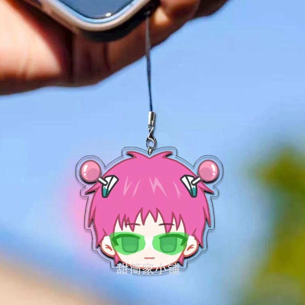 Anime The Disastrous Life of Saiki K Saiki Kusuo Cosplay Keychain Acrylic Keyring Rope Phone Chain Figure Pendant Accessories