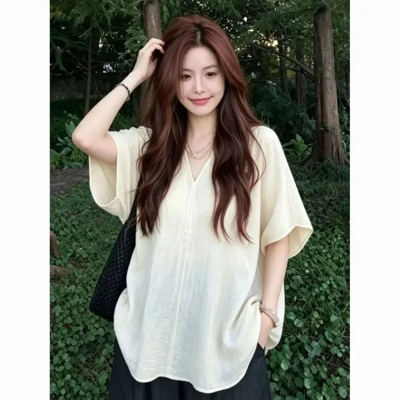 

Plus Size Womens V Neck Short Sleeve Shirt Casual Loose Fit Summer Blouse
