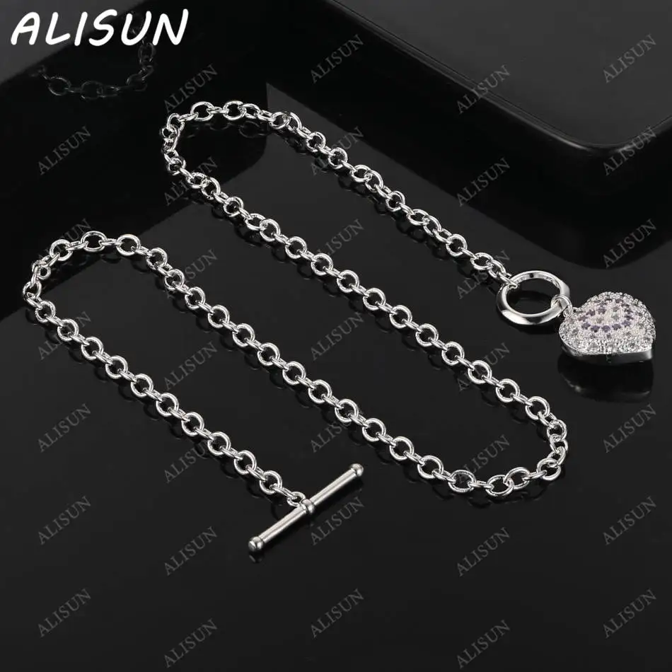 

ALISUN 925 Sterling Silver Zircons Hollow Heart Chain Necklace For Women Charm Trend Birthday Gifts Fashion Party