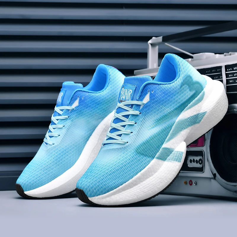 Herren-Freizeitsportschuhe, farbenfrohe Laufschuhe mit Leopardenmuster und Farbverlauf, dicke Sohle, hohe Dämpfung, atmungsaktive Laufschuhe mit feinem Mesh-Material, rutschfest und abriebfest, ideal für Langstreckenläufe, Fitness-Training, tägliche Anlässe und Reisen, trendige Unisex-Schuhe. – Detail 23