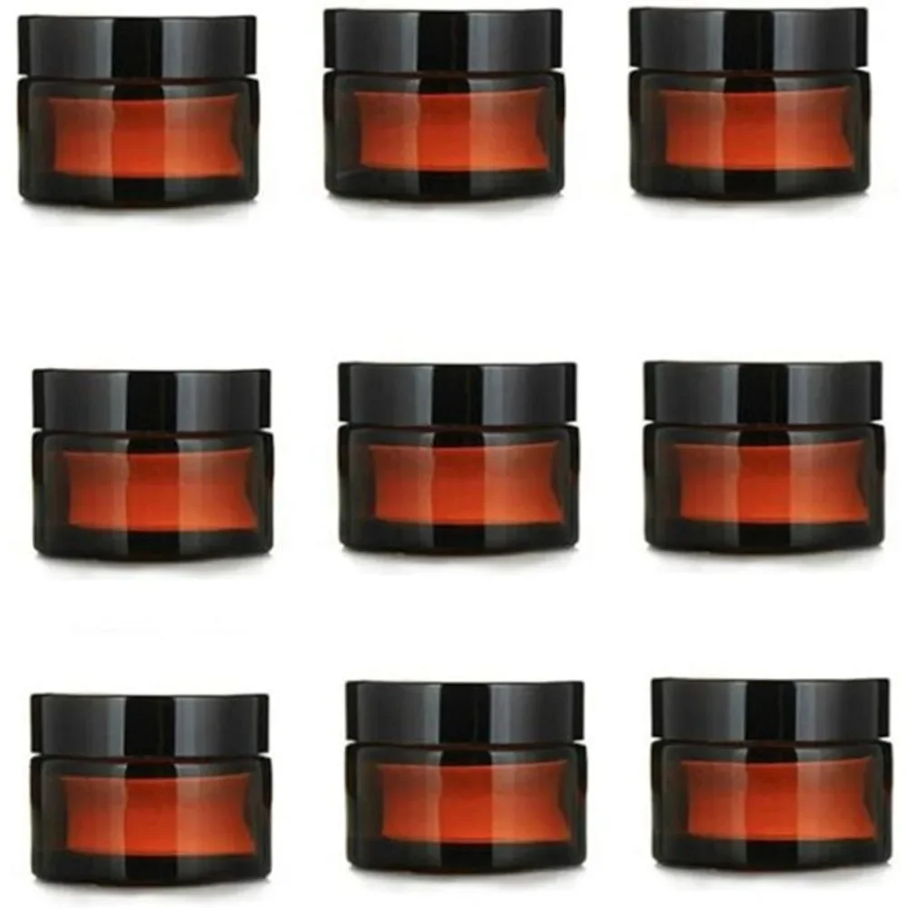 10PCS 5/10/15/20/30/50/60/100g Round Amber Glass Jars Black Inner Lids Refillable Glass Jar Pot Makeup Sample Jars for Cosmetics