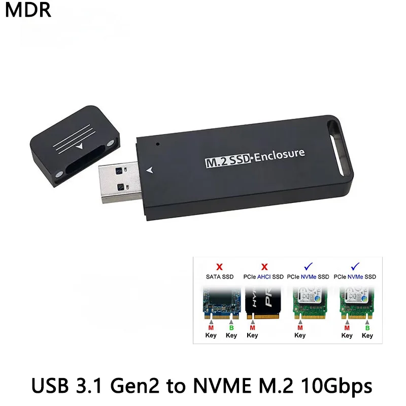 MDR USB 3.1 Gen2 10Gbps Adapter NVME PCI-E M.2 to USB3.1 Type-A Solid State Drive External Enclosure 2230/2242mm