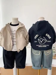 Spring Autumn Jackets Boy Coat Hooded Jacket Khaki black Kid Windbreaker Children Letter Print Outerwear Clothes for 2-10Yrs