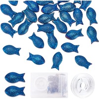 1 Box 50Pcs Fish Beads Sea Ocean Animal Electroplated Glass Bead Carved Frosted Blue Beads for Jewelry Making Elastic Thread