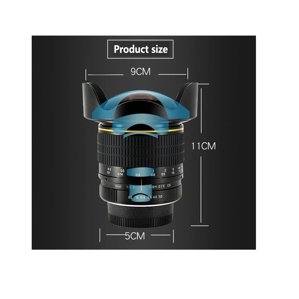 8mm F/3.0 Asphärisches Kreisförmiges Kameraobjektiv Ultra-Weitwinkel Fisheye-Objektiv für Canon DSLR 550D 650D 750D 77D 80D 1100D Kameras – Detail 5