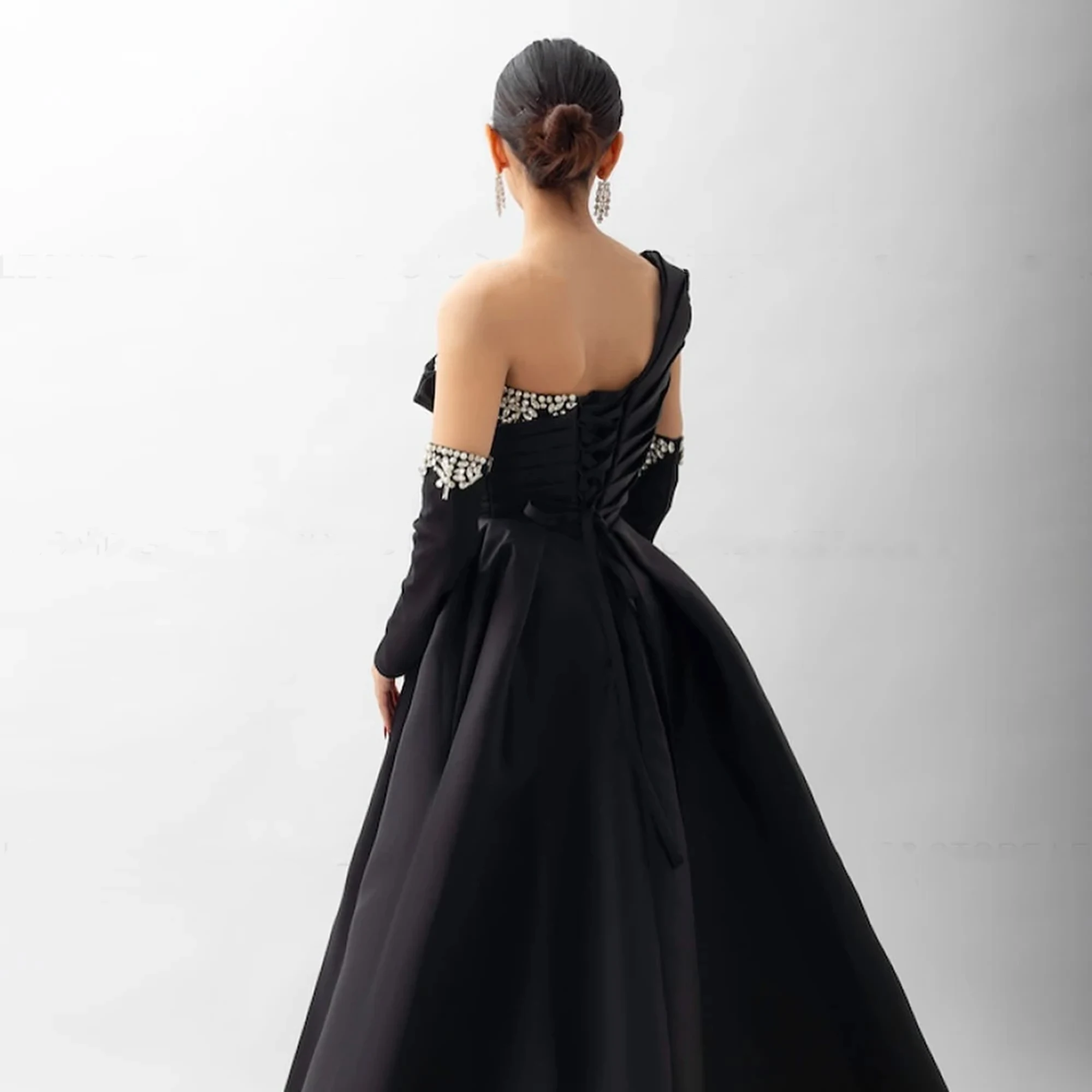 Customized Exquisite Crystals Party Evening Gowns 2024 A-Line One Shoulder Prom Dress Pleated Lace Up Formal Occasion Dresses Fo