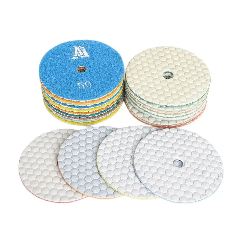 7 Pieces 4 inch 100mm A Grade Dry Polishing Pad Sharp Type Flexible Diamond Polishing Pad For Granite Marble Stone Sanding Disc