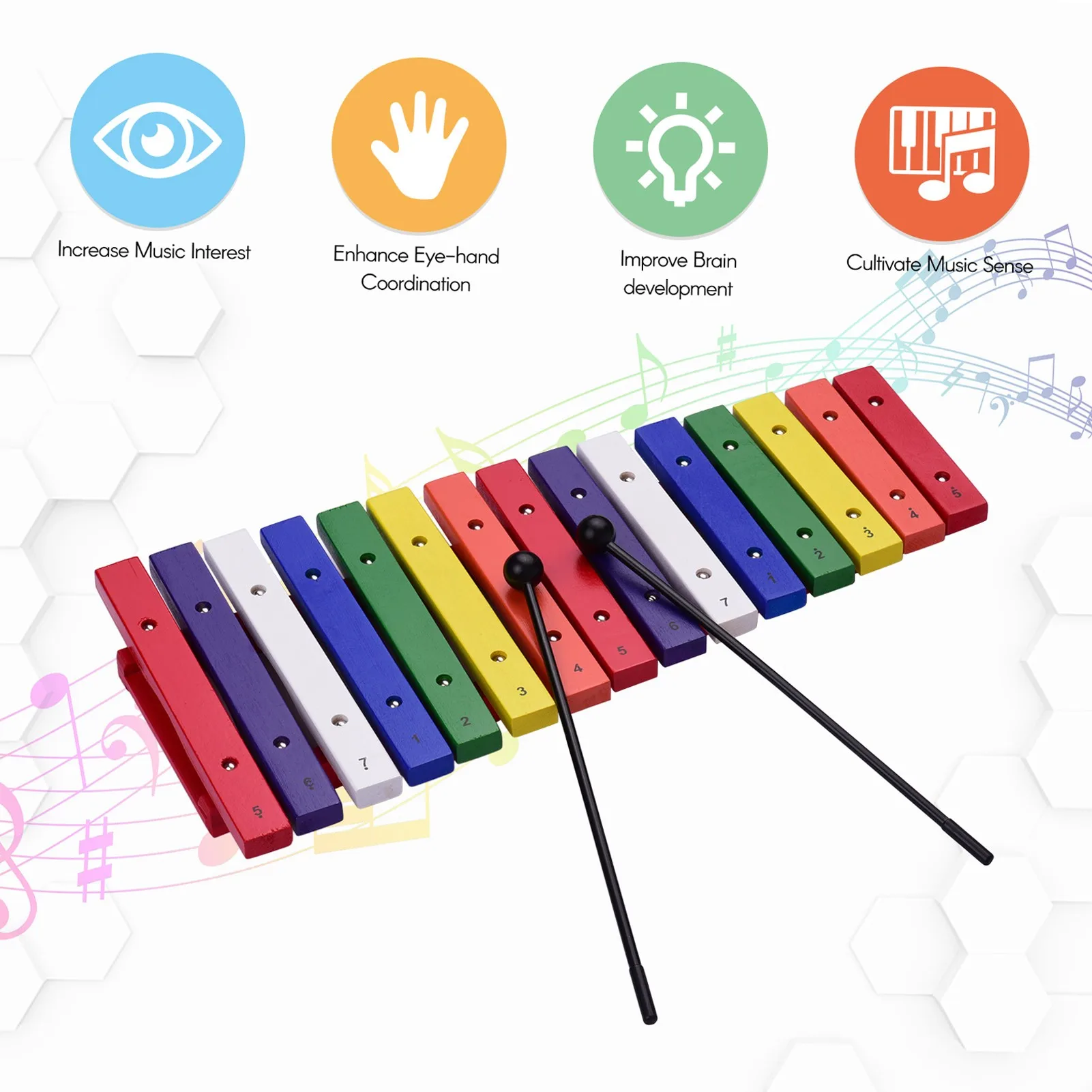 

15 Keys Xylophone Colorful Musical Percussion Instrument Early Education Instrument for Music Sense Development