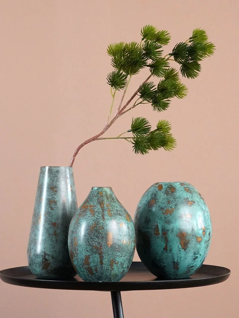 

Retro old green new Chinese decorative art vase creative hand-made flower device