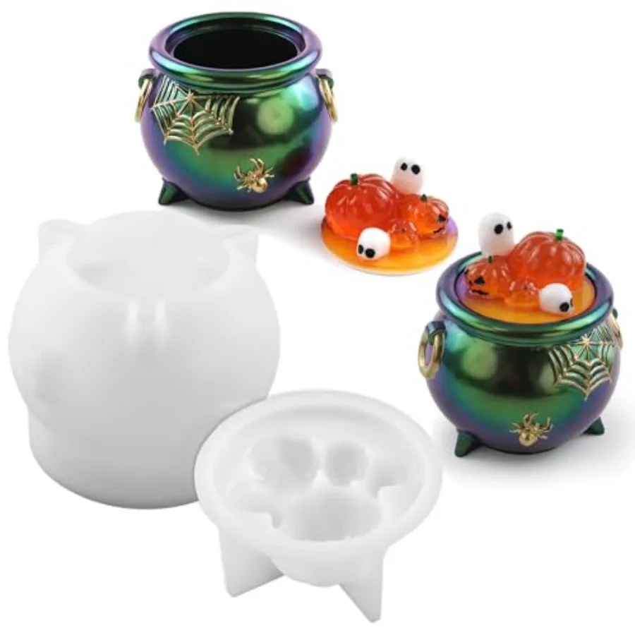 

Witch Cauldron Resin Molds, Halloween Resin Molds for Epoxy Casting, Silicone with Lid DIY Jewelry Storage Box, Candy Container