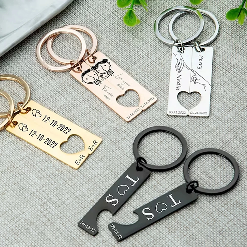 

Customized stainless steel keychain with a pair of engraved names, dates, personalized Valentine's Day gifts for wedding guests