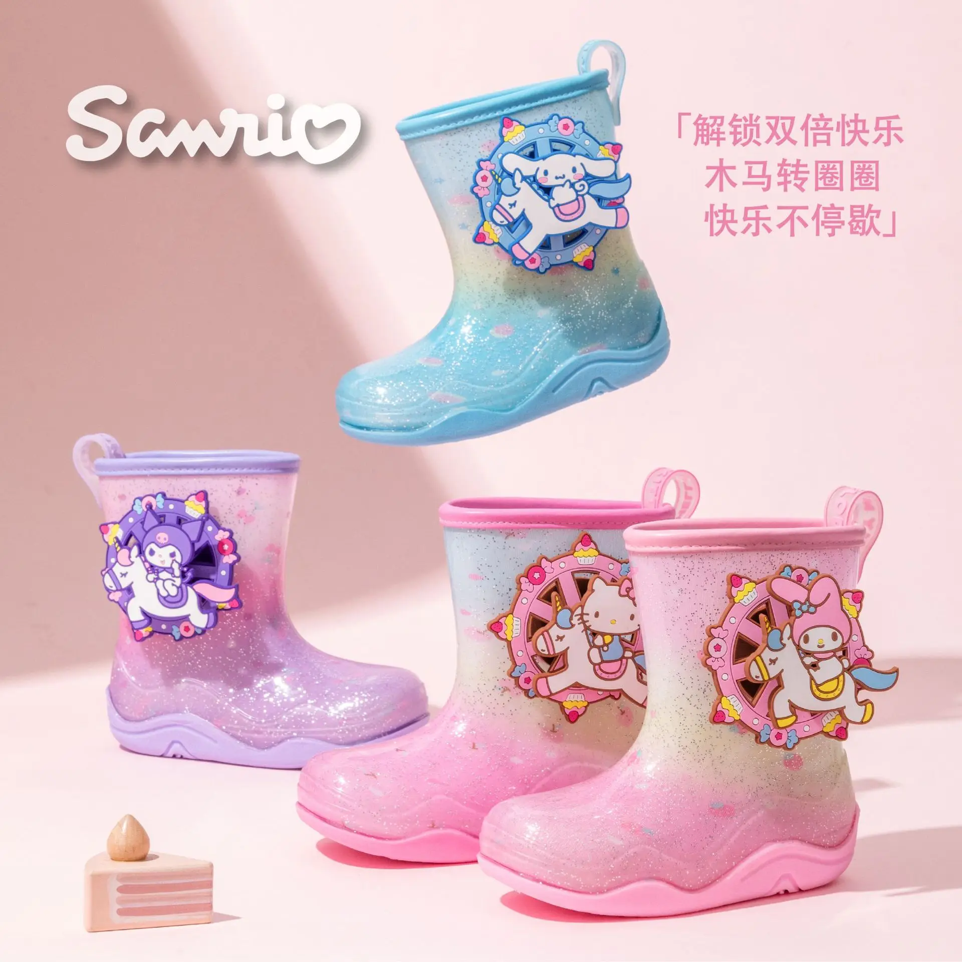 

Original Sanrio cartoon girls Hello Kitty Kuromi Fashion Boots soft bottom shoes