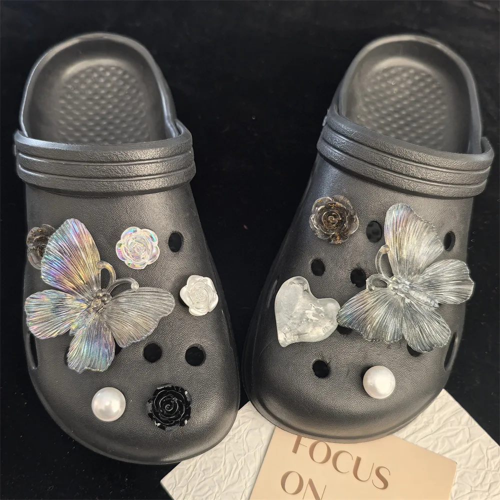 Shoe Charms Cartoon Butterfly Pearl Camellia Heart Resin Small Multicolor for Clog Bag Decor Easy Clip Lightweight