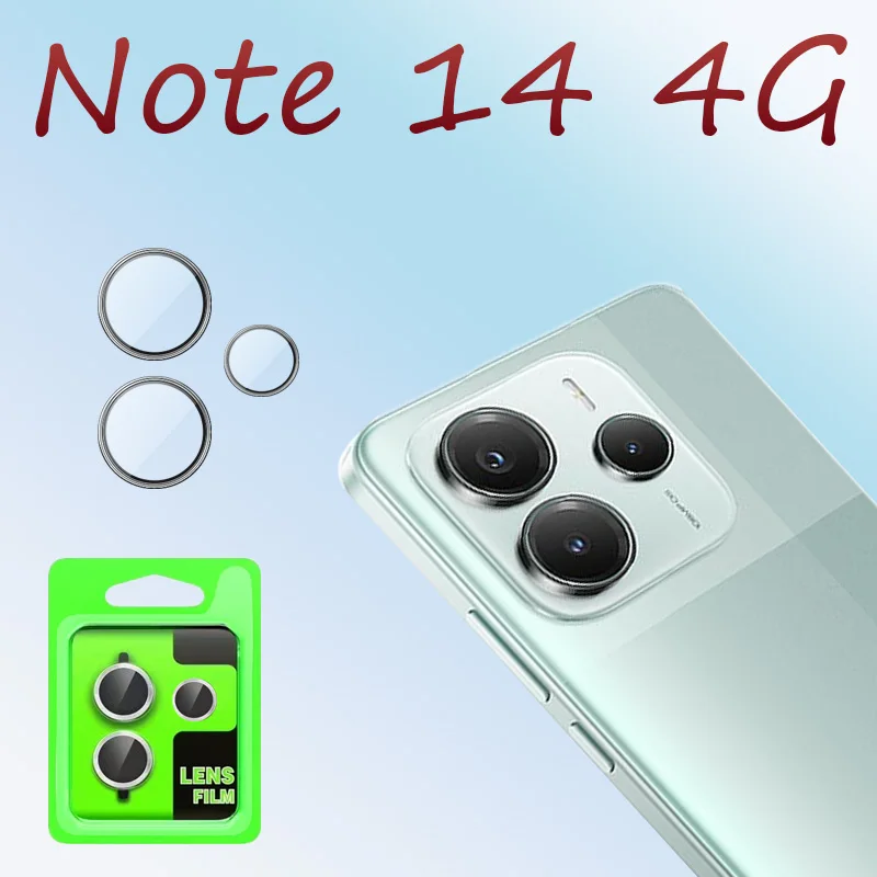 Full Cover Camera Protector for Redmi Note 14 4G Metal Ring Glass Camera Lens Film 3D Design High-quality Lens Protection