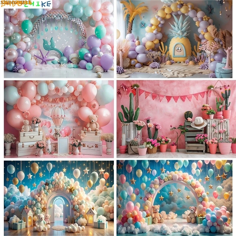 

Happy Birthday Party Photography Backdrop Baby Shower Newborn Portrait Colorful Balloon Arch Decor Photo Studio Background AR-13