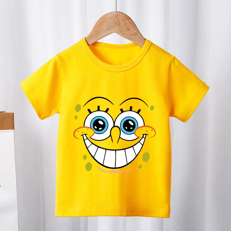 Футболка-с-изображением-Губки-Боба-милая-футболка-с-принтом-эмоций-и-мультяшных-персонажей-красочная-футболка-для-мальчиков-и-девочек-детские-футболки-топы-с-короткими-рукавами-одежда