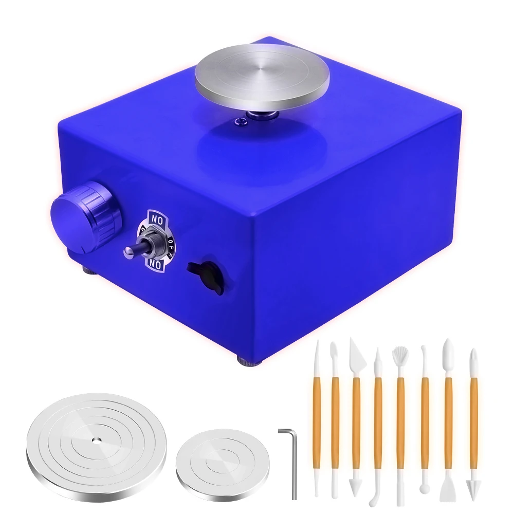 SEAAN Mini tornio per ceramica, tornio per ceramica 6,5 cm 10 cm, mini macchina per ceramica, tornio elettrico per ceramica, strumento fai-da-te per lavorare l'argilla con vassoio per lavori in