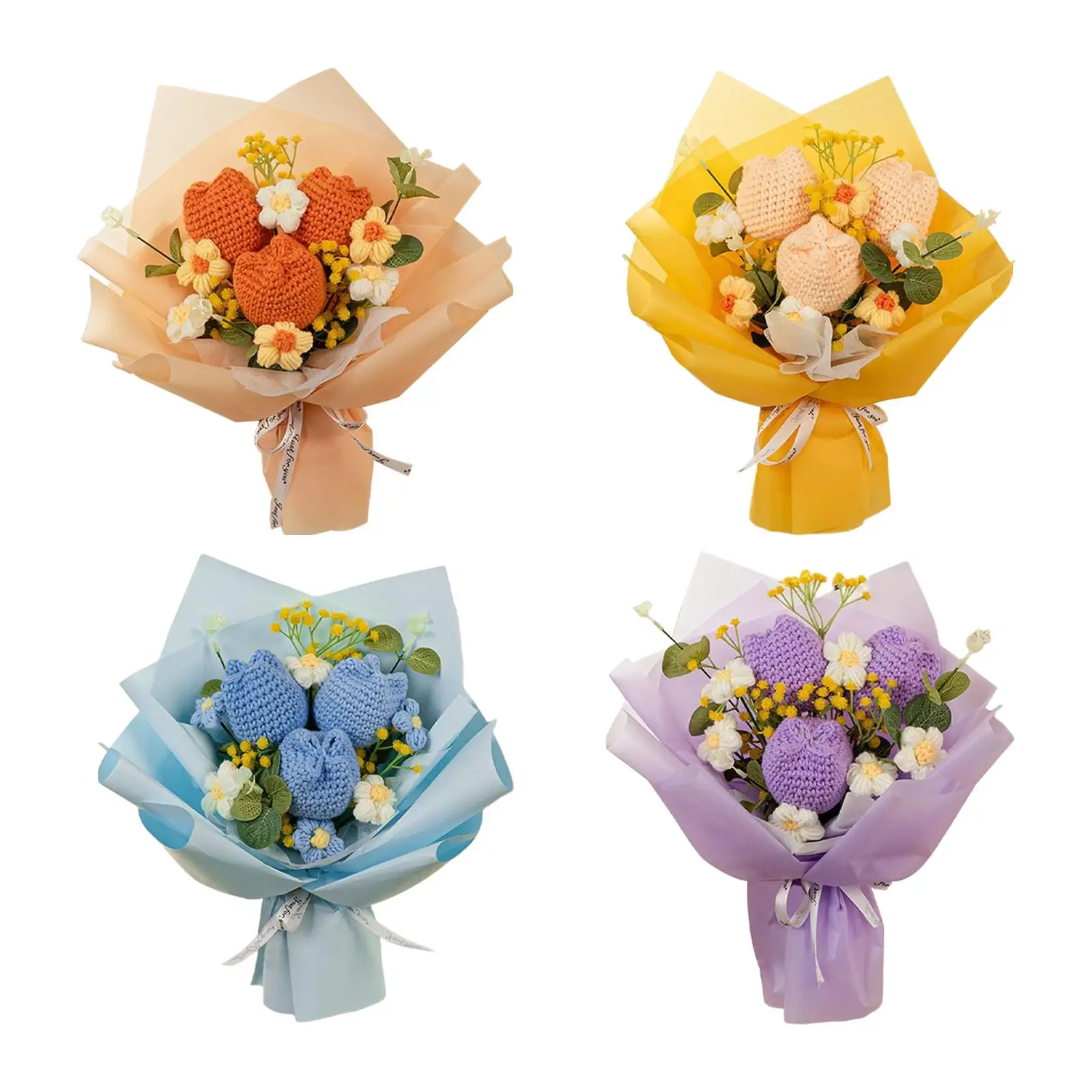 

Искусственные цветы: готовые вязаные тюльпаны ручной работы, букеты из вязаных цветов для фестивалей, свадеб, весеннего праздника, юбилеев