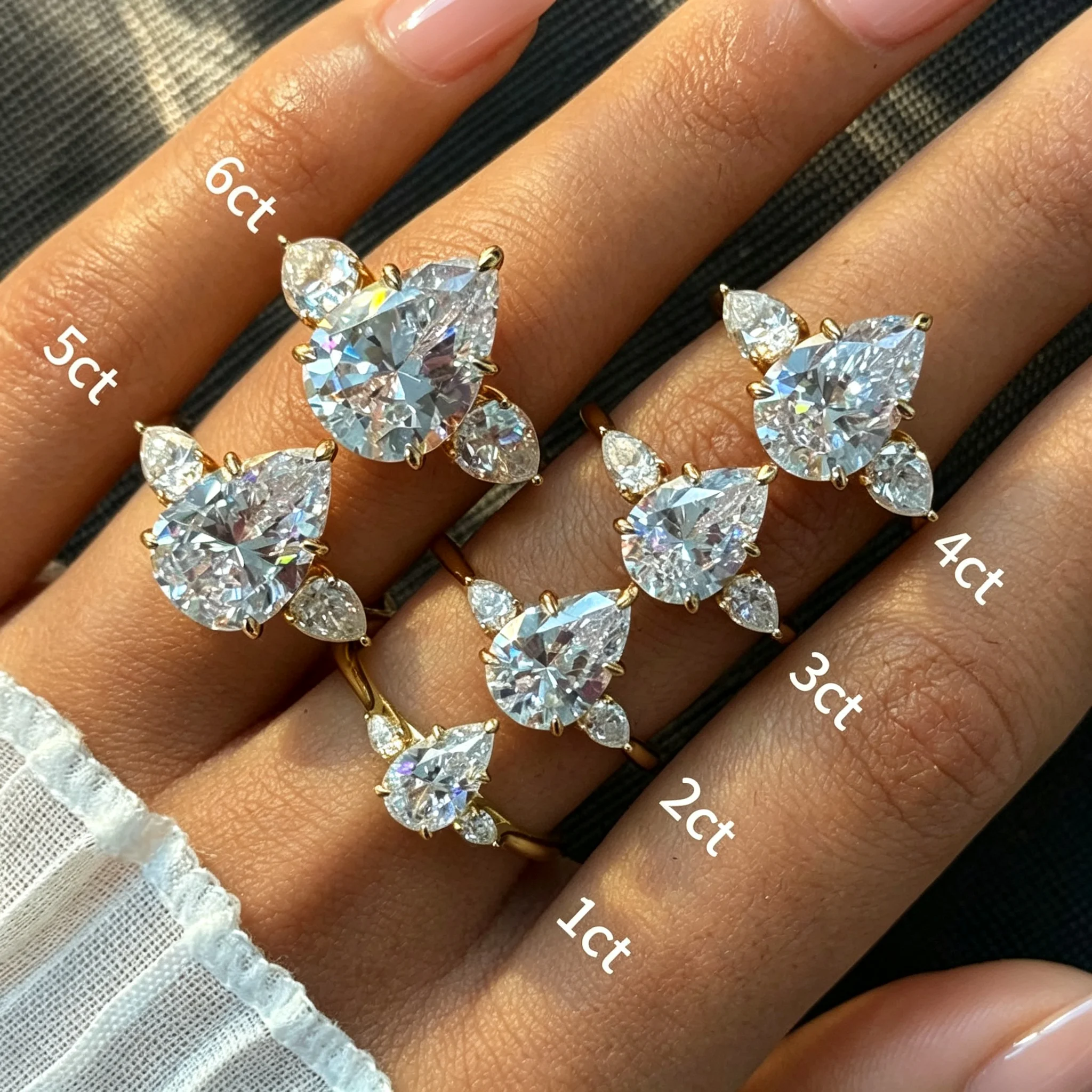 EWYA 4CT Three-Stone All Pear Cut Moissanite Engagement Ring for Women S925 Silver Lab Diamond Promise Bridal Wedding Band Gift