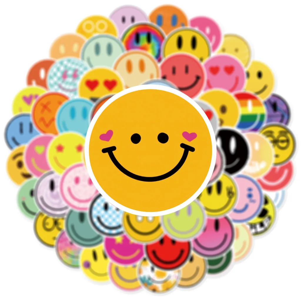 63 قطعة من ملصقات الكتابة على الجدران اللطيفة Smile Emoji - شارات مقاومة للماء بتصميم فريدة من نوعها للأكواب والهواتف (متجر Anime Worlds)