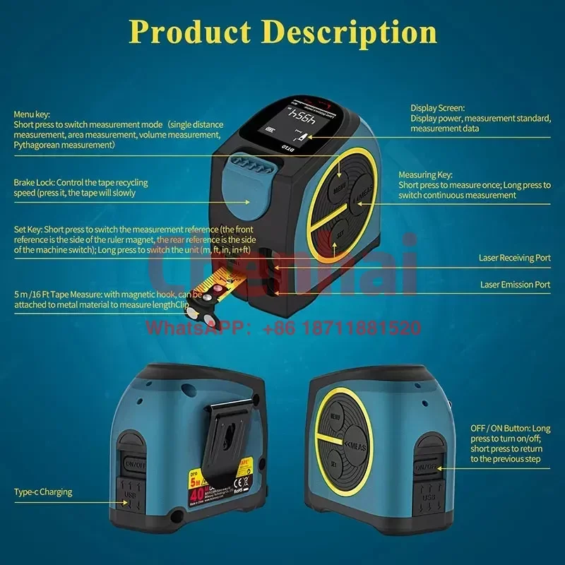 

wholesale Laser Rangefinders distance meter range finder 40M tape measure digital retractable 5m rangefinder Ruler Survey tool