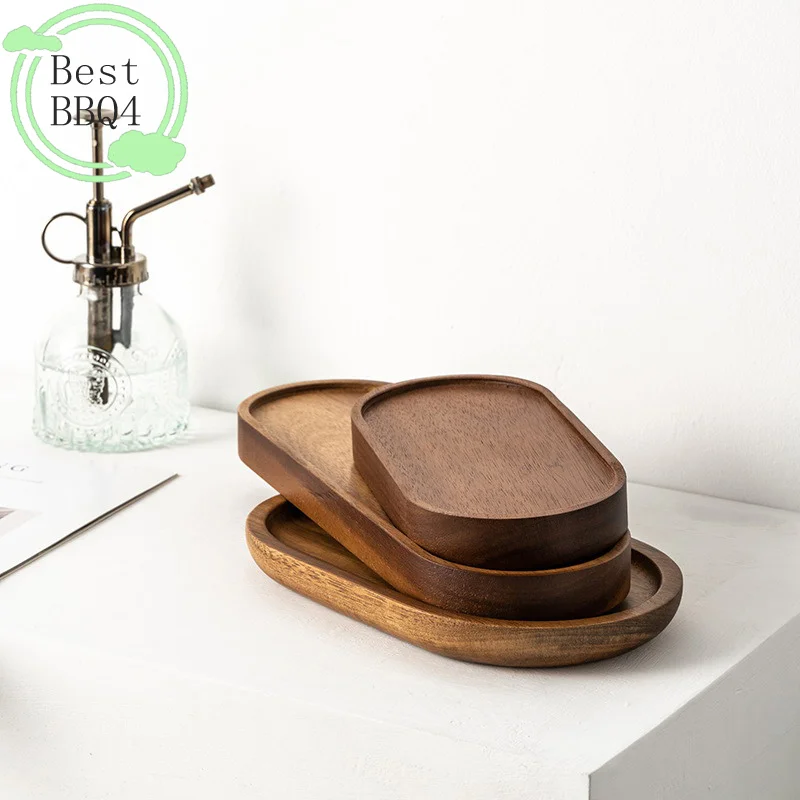 Plato de Postre Redondo de Madera Maciza, Estilo Japonés, Bandeja de Madera para Aperitivos, Plato para Frutos Secos, 1 Pieza