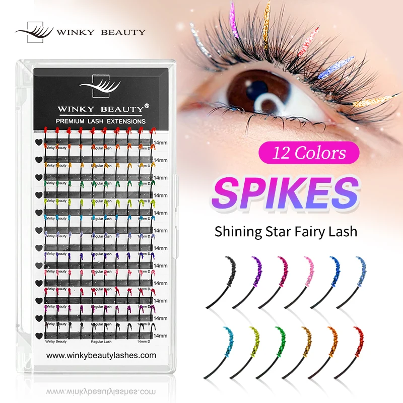 DIY Mixed 12 Color Glitter Colored Eyelashes Individual Premade Volume Fans Fluffy Streaks Cosplay Makeup Beauty Eyelashes