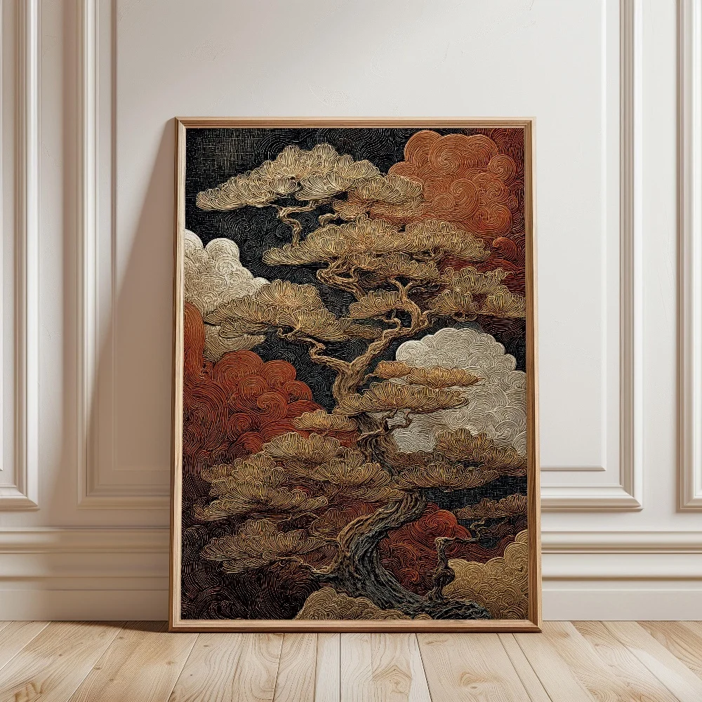 Decoración de pared de pino japonés, jardín Zen, paisaje minimalista, pintura en lienzo, arte de pared, póster, imagen, decoración del hogar, Cuadros murales