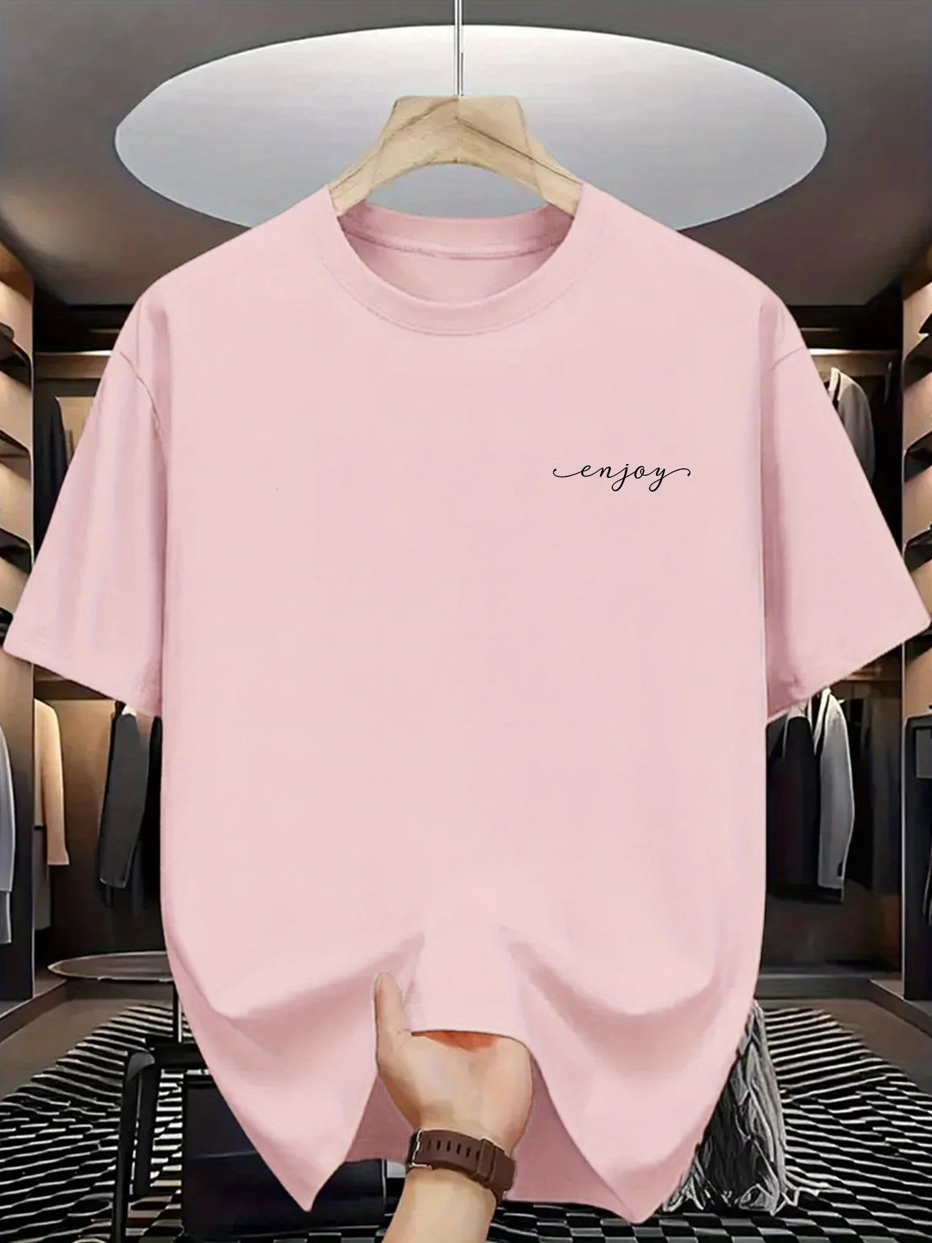 Summer men's 100% pure cotton casual loose letter pattern printed comfortable sports round neck short sleeved T-shirt top