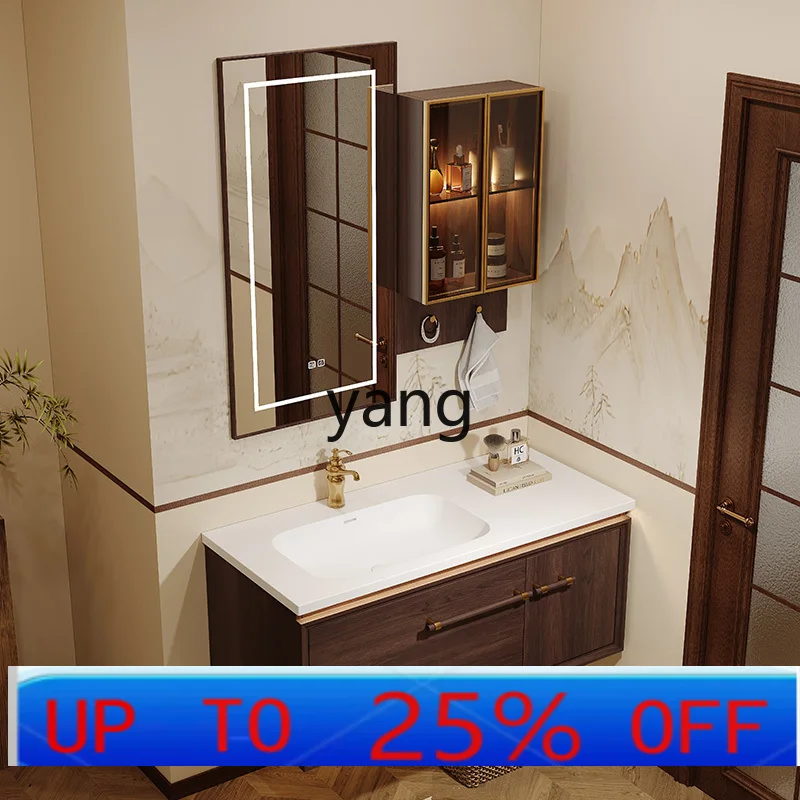LH  new Chinese bathroom cabinet combination rock slab seamless hot bending ceramic integrated basin