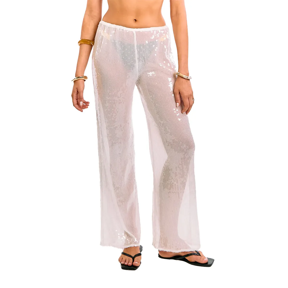 Women's Sexy Slim Beads Mesh Perspective Trousers Pants