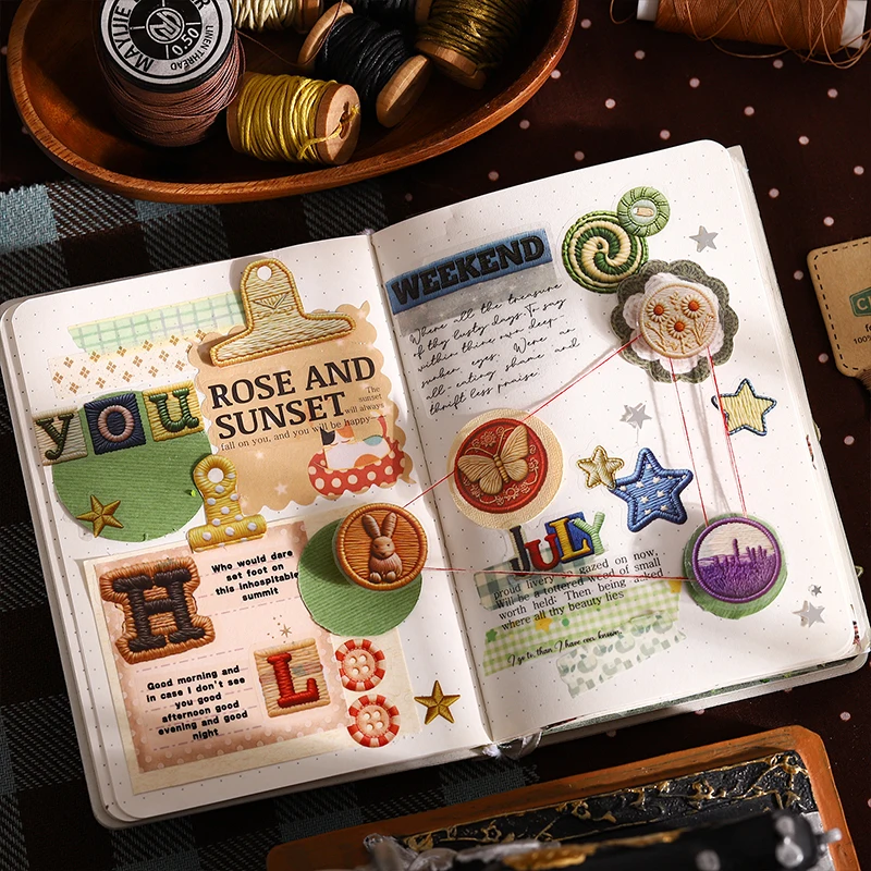 Journal GO 2Mx5cm Simulated Embroidery PET die-cutting Tape Stickers Decorative Collage Diary Album Scrapbooking Craft Material