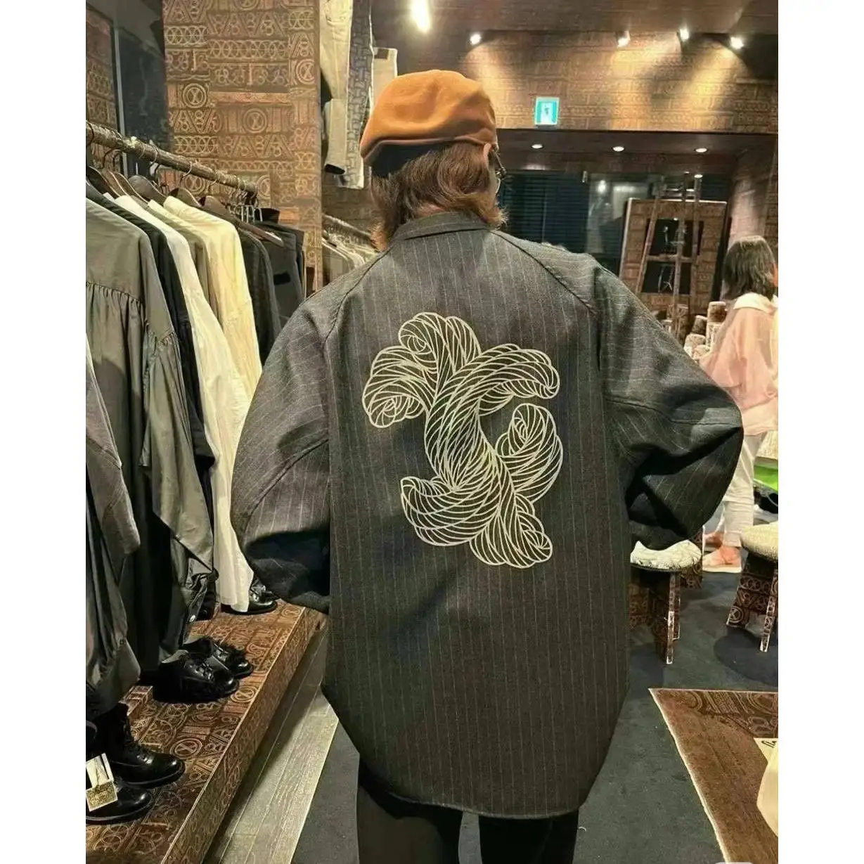 

Японский Sle Long Sve Wool Blend Draped Stripe Print irt Повседневный свободный крой Удобная дышащая мужская мода
