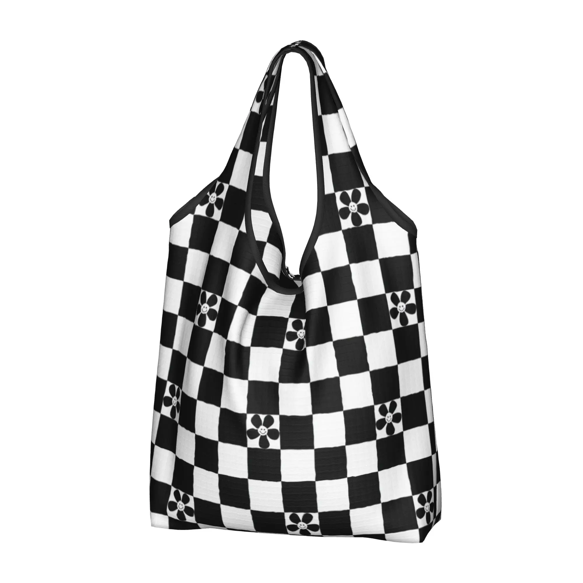 Kawaii Print Happy Face Daisies  Tote Shopping Bags Portable Shopper Shoulder Flowers Periwinkle Blue  Handbag