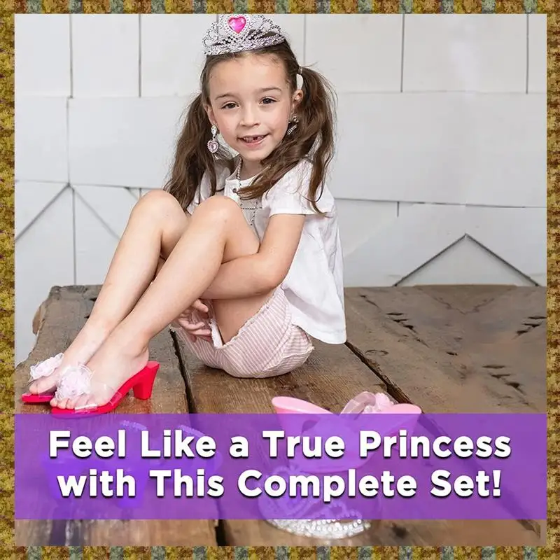 Princesa vestir sapatos para crianças princesa saltos tiaras e conjunto de jóias presentes da criança para idades 3, 4, 5, 6, presente de aniversário b